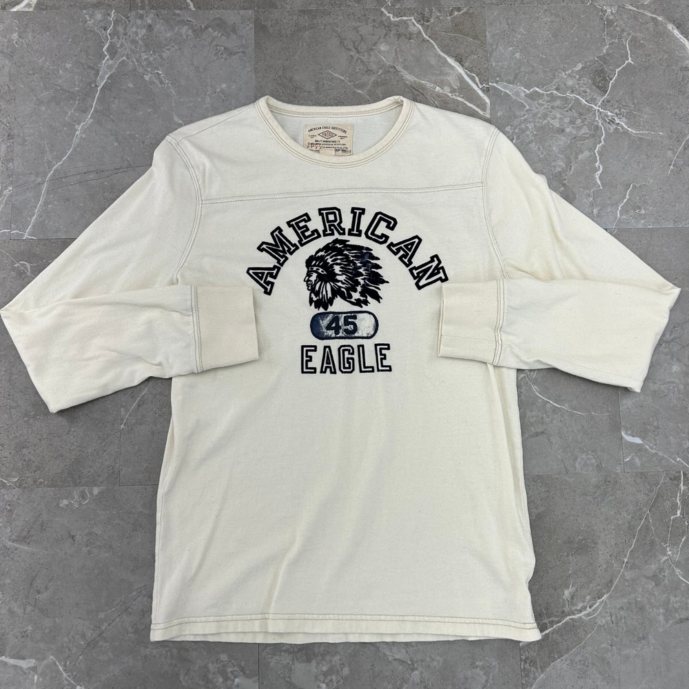 Vintage American Eagle Graphic Tee Mens Small Long Sleeve Native Indian Crewneck